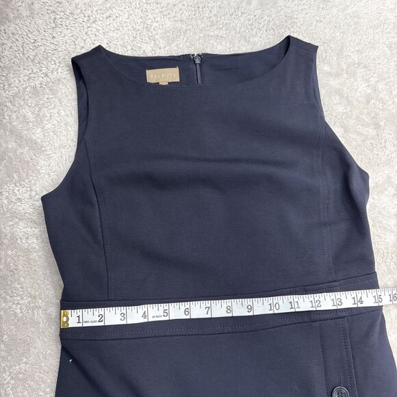 Talbots LUXE Italian Knit Sheath Navy Dress Size 4 Sleeveless Button Detail - Picture 10 of 12